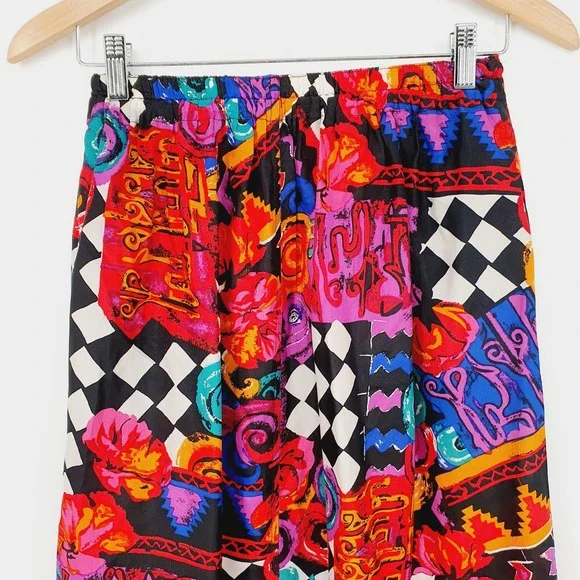 VTG 90s Carole Little Sport Silk Colorful Abstract Maximalism Midi Skirt Size 6 - Picture 3 of 8
